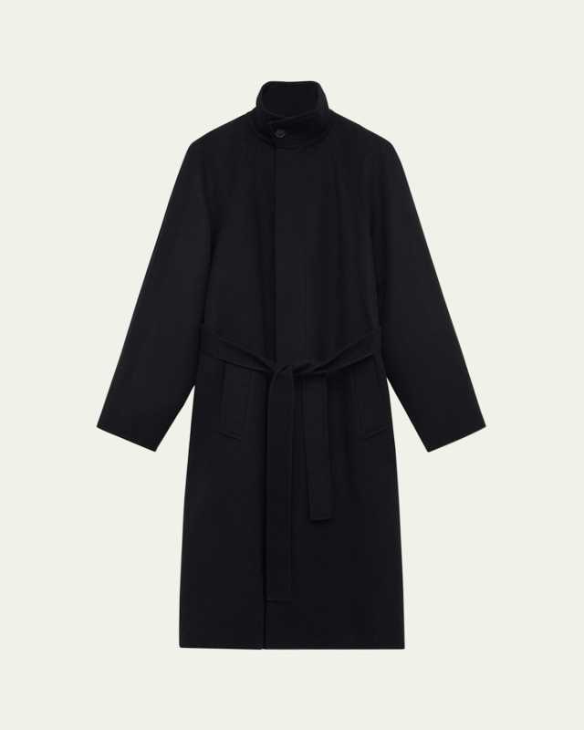 High-Neck Belted Wool-Cashmere Outer Coat